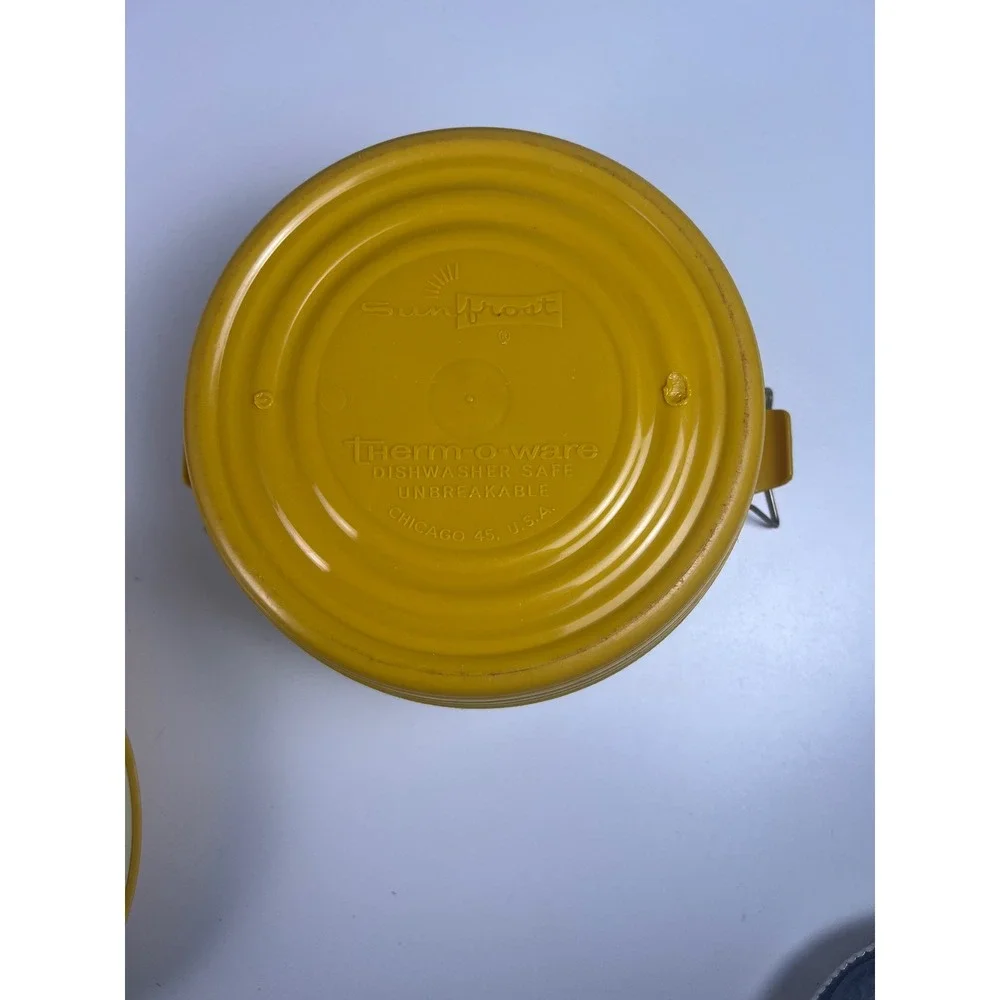 VTG 1960s Sunfrost Therm-o-Ware GoldenRod‎ Yellow Lock Lid Bucket Serving Dish